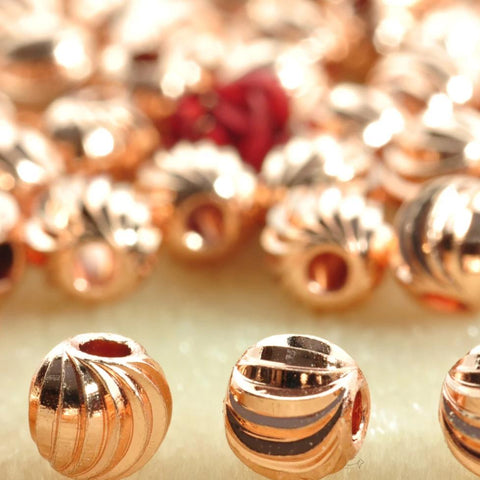50 pcs of Rose Gold plated bead,smooth bead, Ribbed round bead,Copper Spacer beads in 6mm
