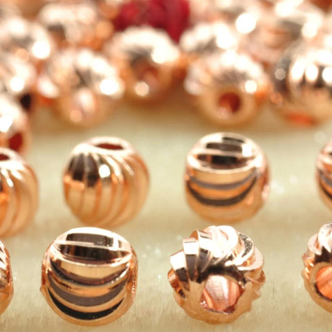 50 pcs of Rose Gold plated bead,smooth bead, Ribbed round bead,Copper Spacer beads in 6mm