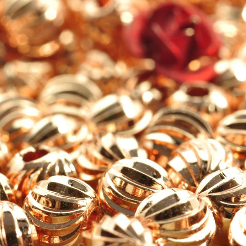 50 pcs of Rose Gold plated bead,smooth bead, Ribbed round bead,Copper Spacer beads in 6mm