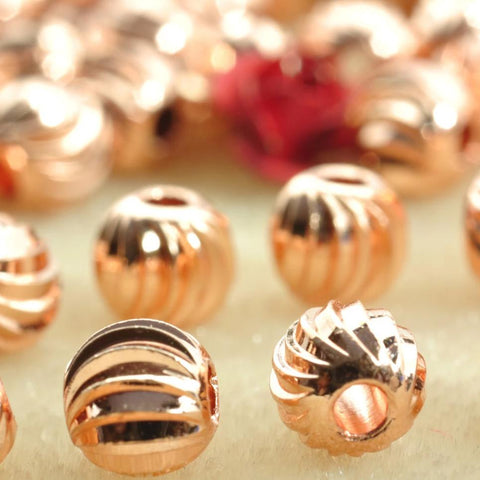 50 pcs of Rose Gold plated bead,smooth bead, Ribbed round bead,Copper Spacer beads in 5mm