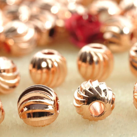 50 pcs of Rose Gold plated bead,smooth bead, Ribbed round bead,Copper Spacer beads in 5mm
