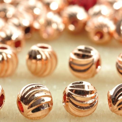50 pcs of Rose Gold plated bead,smooth bead, Ribbed round bead,Copper Spacer beads in 6mm