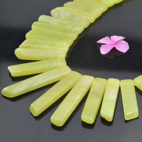 YesBeads 15.5 inches Natural Lemon Jade,Dagger gemstone,raw mineral drusy rock,Slabs Slices smooth beads in 10-12mm wide X 23-50mm length