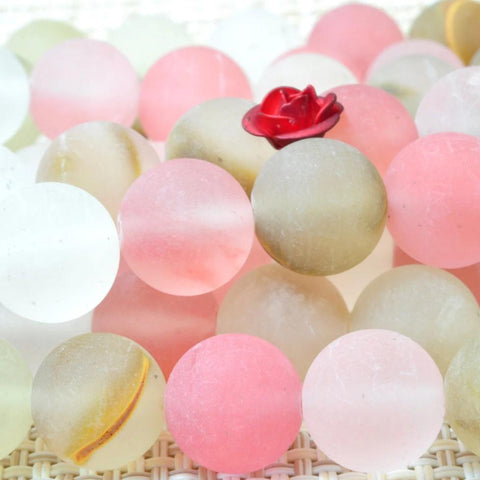 YesBeads Natural Cherry Quartz matte round loose beads wholesale gemstone jewelry making 15"