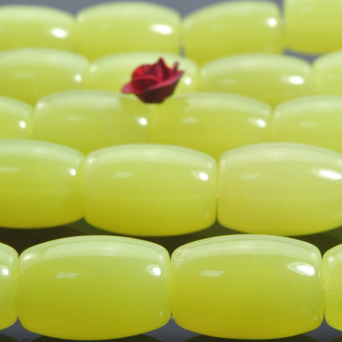 Natural Lemon Yellow Jade smooth rice barrel beads in 10x14mm