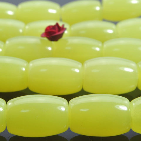 Natural Lemon Yellow Jade smooth rice barrel beads in 10x14mm