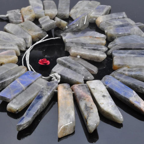 YesBeads 15.5 inches Natural Labradorite,Dagger gemstone,raw mineral drusy rock,Slabs Slices beads in 8-10mm wide X 23-48mm length