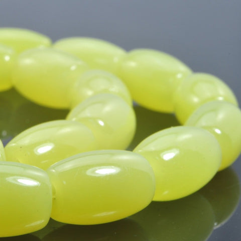 Natural Lemon Yellow Jade smooth rice barrel beads in 10x14mm