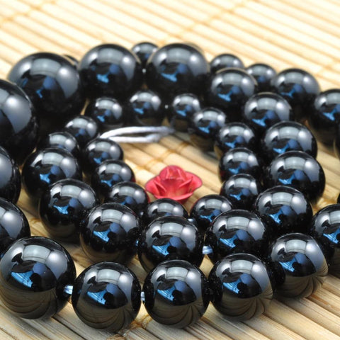 YesBeads 15.6 inches of Black onyx smooth round tower necklace,DIY handmade wholesale beads in 6-14mm