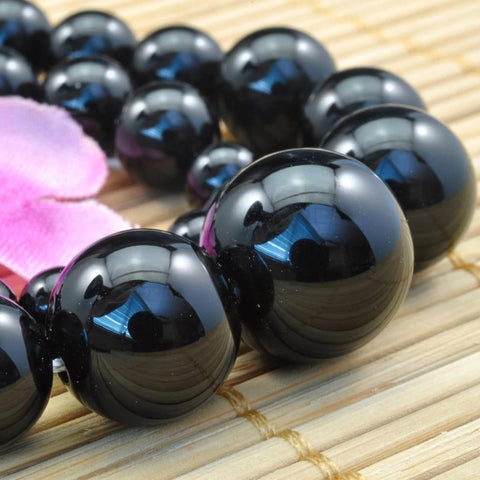 YesBeads 15.6 inches of Black onyx smooth round tower necklace,DIY handmade wholesale beads in 6-14mm