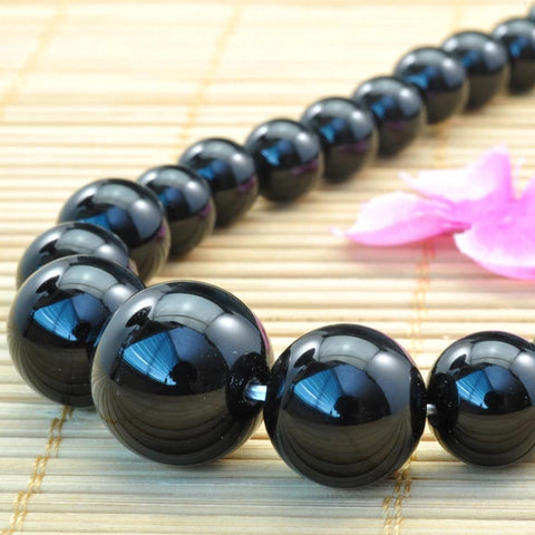 YesBeads 15.6 inches of Black onyx smooth round tower necklace,DIY handmade wholesale beads in 6-14mm