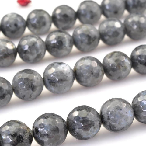 YesBeads Natural Black Labradorite faceted round beads Larvikite stone wholesale gemstone 6mm-12mm 15"