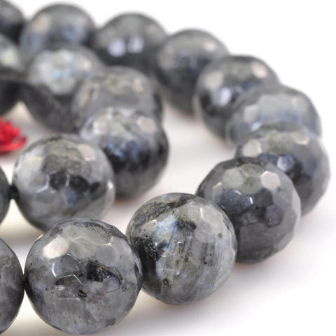 YesBeads Natural Black Labradorite faceted round beads Larvikite stone wholesale gemstone 6mm-12mm 15"