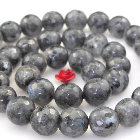 YesBeads Natural Black Labradorite faceted round beads Larvikite stone wholesale gemstone 6mm-12mm 15"