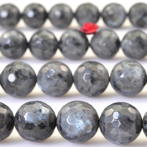 YesBeads Natural Black Labradorite faceted round beads Larvikite stone wholesale gemstone 6mm-12mm 15"