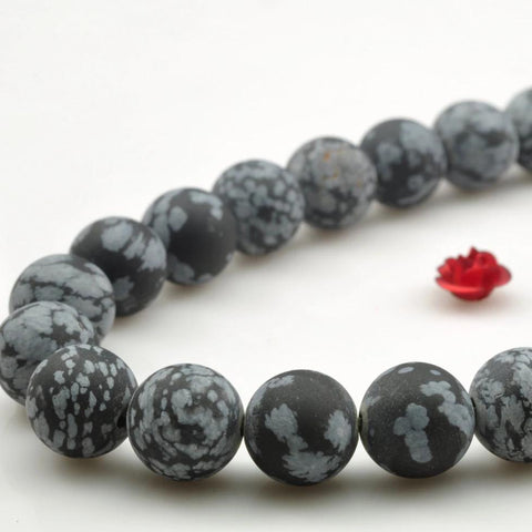 YesBeads Natural Snowflake Obsidian matte round beads wholesale gemstone jewelry 4mm-12m 15"