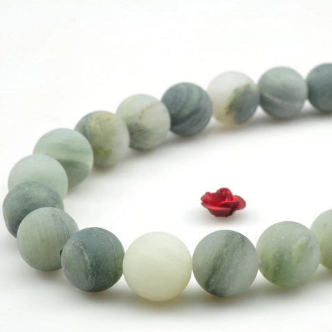 YesBeads Natural Green Line Quartz matte round loose beads wholesale gemstone jewelry 15"
