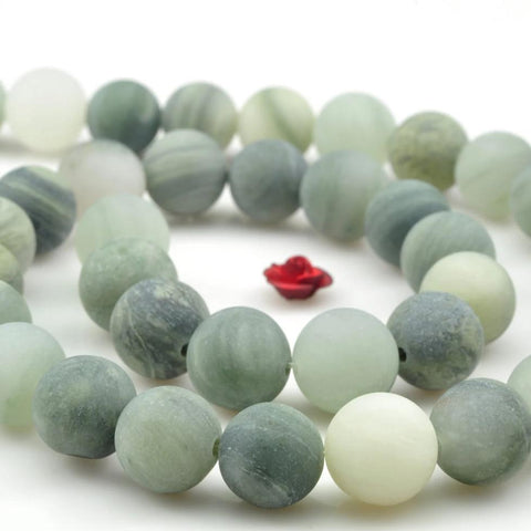 YesBeads Natural Green Line Quartz matte round loose beads wholesale gemstone jewelry 15"