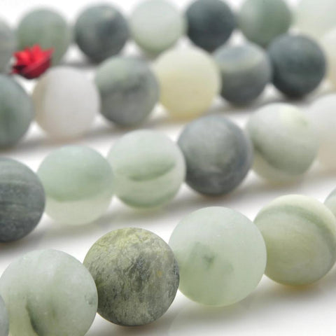 YesBeads Natural Green Line Quartz matte round loose beads wholesale gemstone jewelry 15"