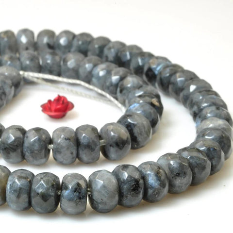 YesBeads Natural Black Labradorite faceted rondelle beads larvikite stone wholesale gemstone jewelry 15"