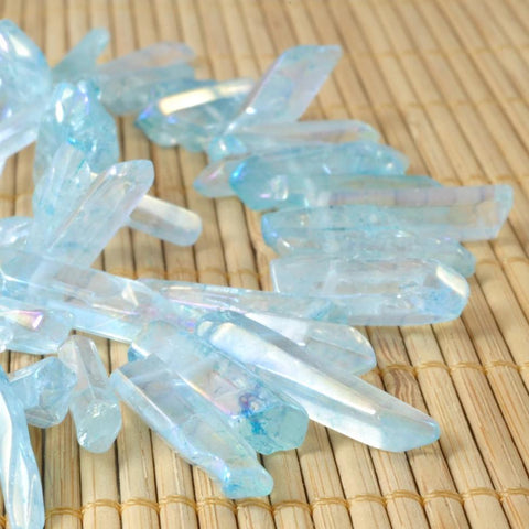 YesBeads 15 inches Polished Titanium Coated Mystic Drilled Crystal,Quartz Points,Dagger gemstone ,pendant beads, blue Color