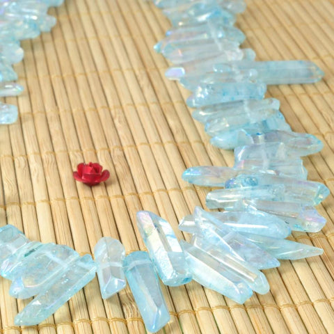 YesBeads 15 inches Polished Titanium Coated Mystic Drilled Crystal,Quartz Points,Dagger gemstone ,pendant beads, blue Color