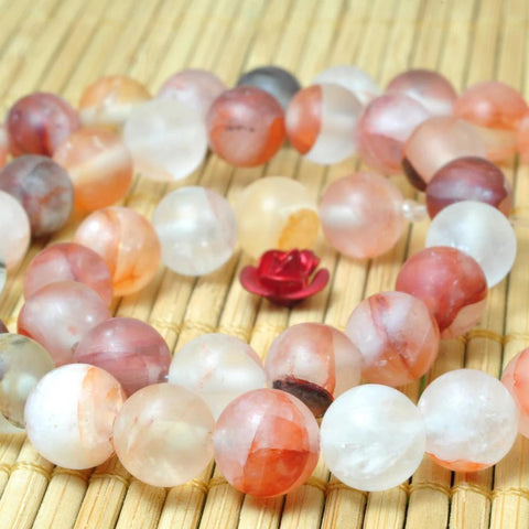 47 pcs of Natural Red Quartz, crystal matte round beads in 8mm