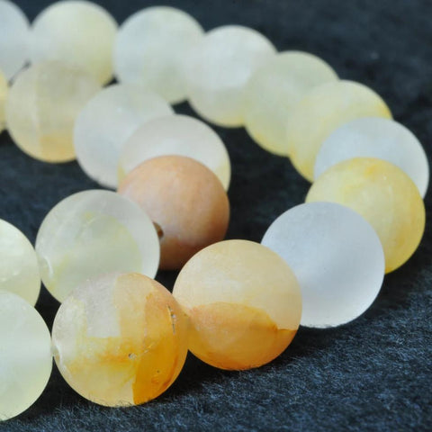YesBeads Natural Citrine yellow crystal matte round beads wholesale gemstone jewelry 6mm-12mm 15"