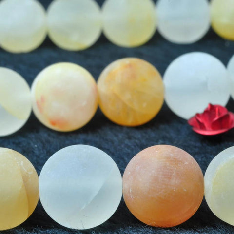 YesBeads Natural Citrine yellow crystal matte round beads wholesale gemstone jewelry 6mm-12mm 15"