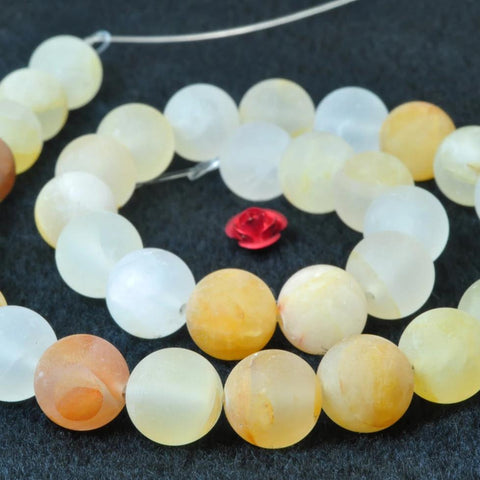 YesBeads Natural Citrine yellow crystal matte round beads wholesale gemstone jewelry 6mm-12mm 15"