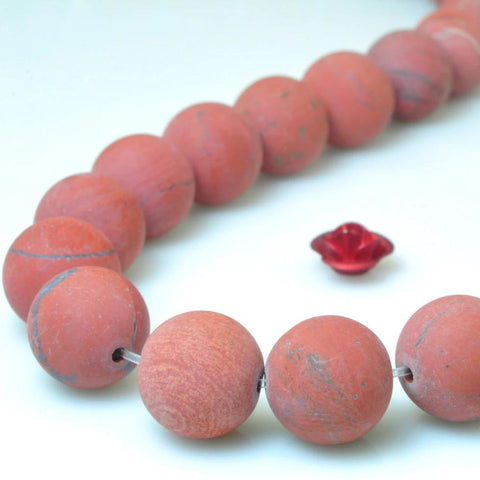 37 pcs of Natural Red Jasper matte round beads in 10mm