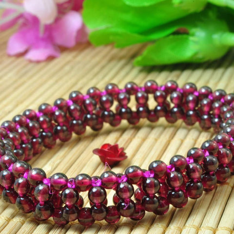 Natural Red Garnet smooth Elastic string Bracelets beads in 3.5 mm