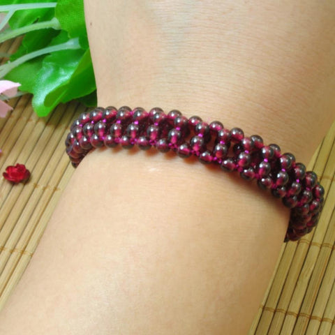 Natural Red Garnet smooth Elastic string Bracelets beads in 3.5 mm
