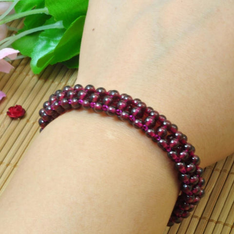 Natural Red Garnet smooth Elastic string Bracelets beads in 3.5 mm