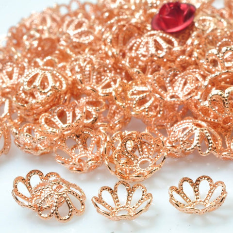 50 pcs of Rose Gold plated Metal flower cap Connector beads in 8mm diamete X 3mm Thick
