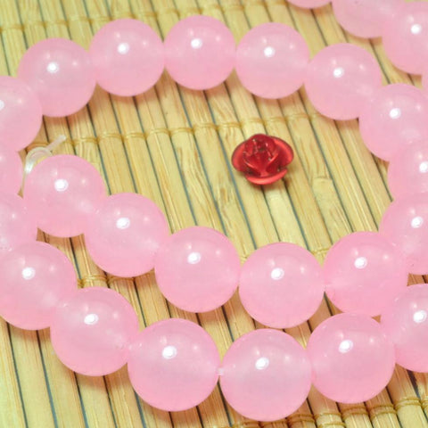Pink Jade smooth round loose beads wholesale gemstone jewelry making 15"