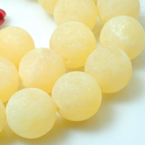 YesBeads Natural Yellow Jade matte loose round beads gemstone wholesale jewelry making bracelet design 15''