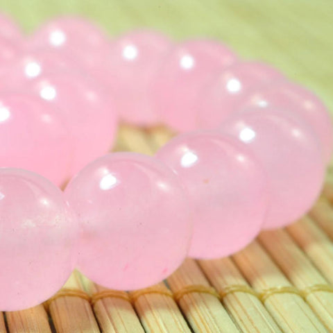 Pink Jade smooth round loose beads wholesale gemstone jewelry making 15"