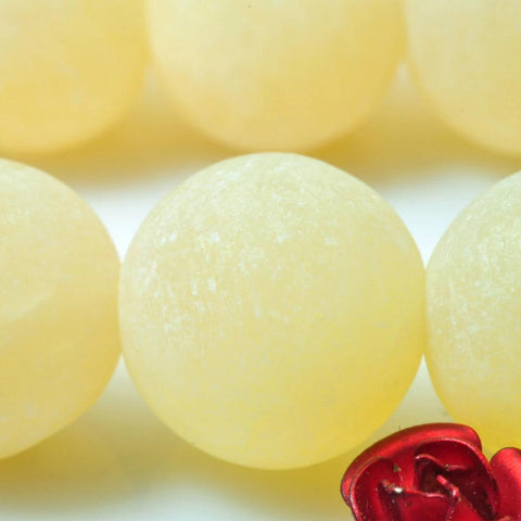 YesBeads Natural Yellow Jade matte loose round beads gemstone wholesale jewelry making bracelet design 15''