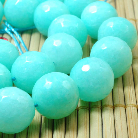 YesBeads 32 pcs of Natural Dyed Blue Jade faceted round beads in 12mm