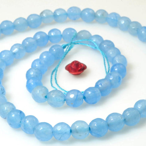 62 pcs of Natural Dyed Blue Jade faceted round beads in 6mm