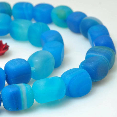 YesBeads 15 inches of Blue Agate Matte nugget beads in 6-7 wide X 8-9mm length