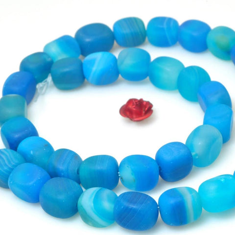 YesBeads 15 inches of Blue Agate Matte nugget beads in 6-7 wide X 8-9mm length