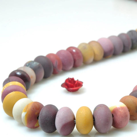 YesBeads 15 inches of Natural Mookaite matte rondelle beads in 6x10mm