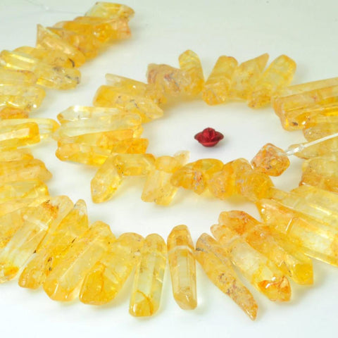 YesBeads 15 inches Polished Titanium Coated Mystic Drilled Crystal spike tower beads in 5-8mm wide X 18-35 mm length, Yellow Color