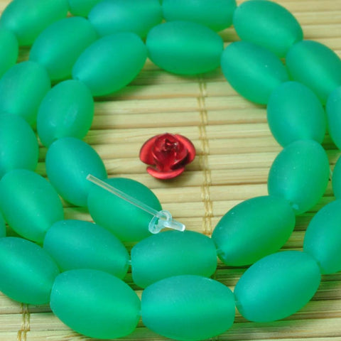 YesBeads 32 pcs of Natural Green agate matte rice beads in 8 x 11.5mm