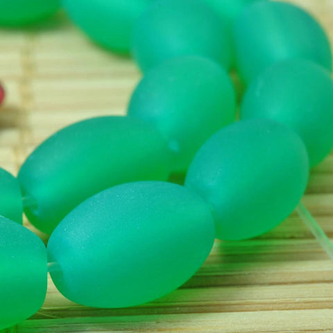 YesBeads 32 pcs of Natural Green agate matte rice beads in 8 x 11.5mm