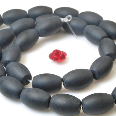 Natural Black Onyx matte rice beads wholesale gemstone jewelry making bracelet necklace diy