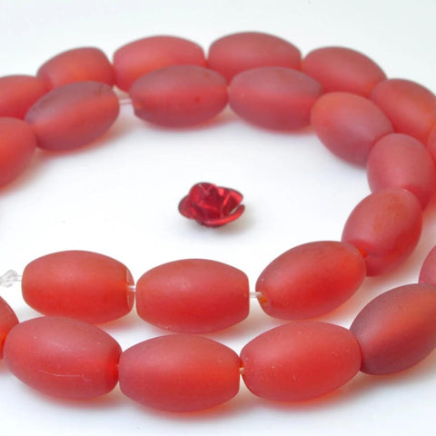YesBeads 32 pcs of Natural Carnelian matte rice beads in 8 x 12mm
