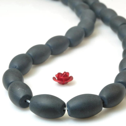 Natural Black Onyx matte rice beads wholesale gemstone jewelry making bracelet necklace diy